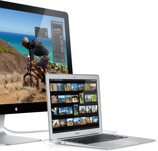 550 features thunderbolt main.png - fonte: Apple MacBook Air Ele pensa e age como se fosse um Mac grande. (http://www.apple.com/br/macbookair/features.html)