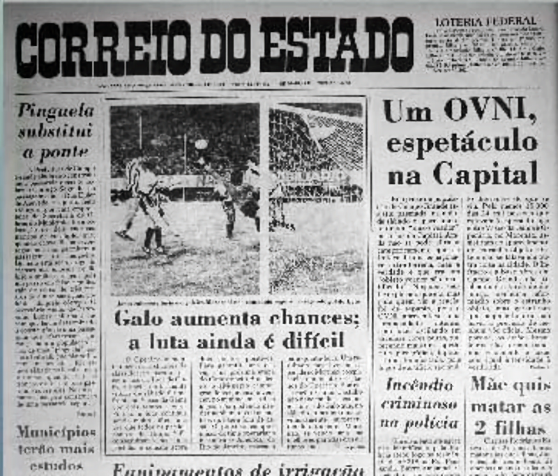 Capa do jornal Correio do Estado com a manchete: Um OVNI, espetáculo na Capital