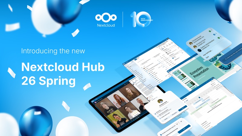 banner comercial da NextCloud com várias telas da nova versão