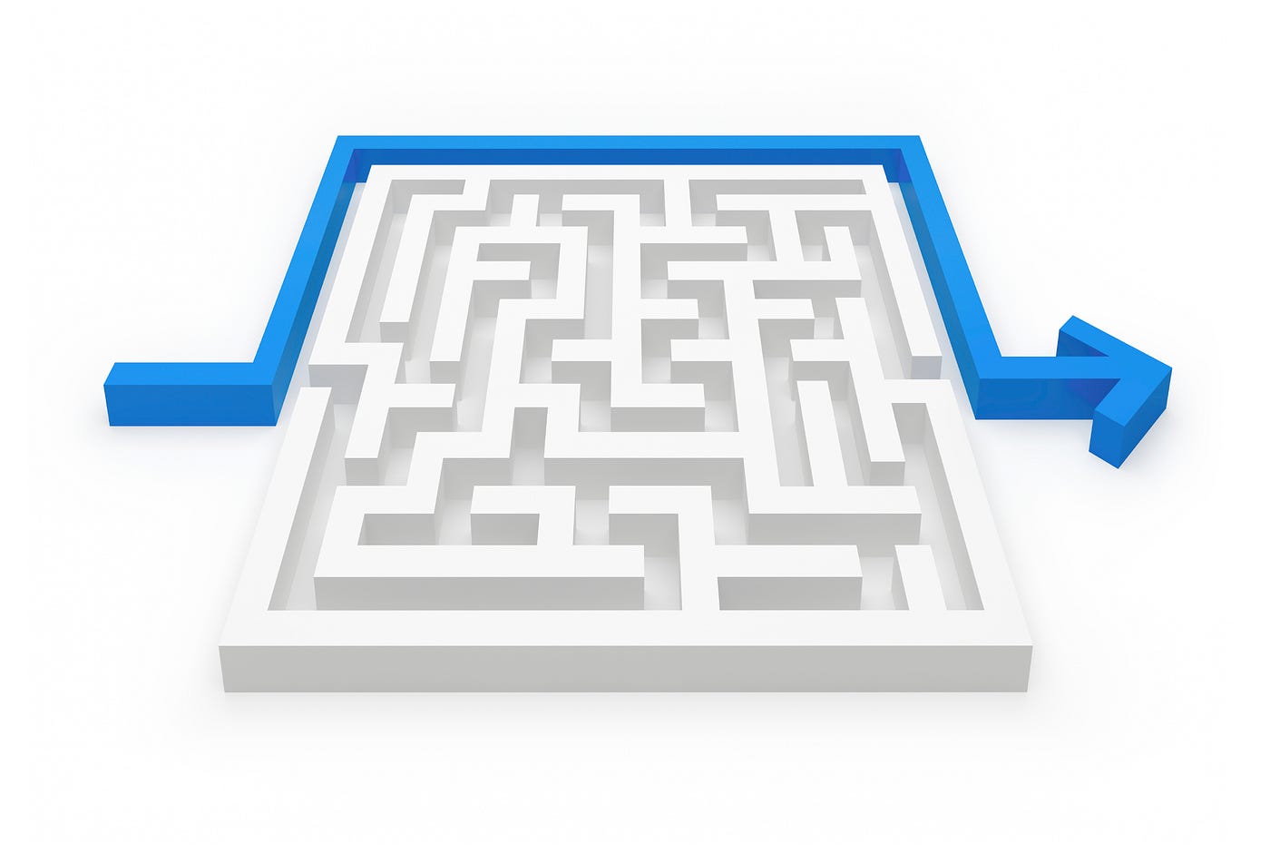 desenho de uma seta que resolveu um labirinto contornando-o, ao invés de atravessá-lo.