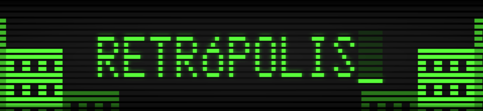 Logo do Retrópolis, em estilo de terminal de texto com letras verdes