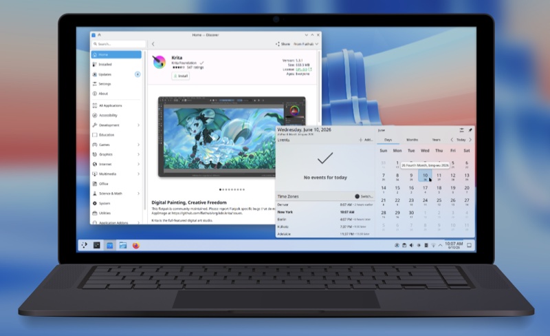 Um notebook rodando a nova versão do KDE Plasma