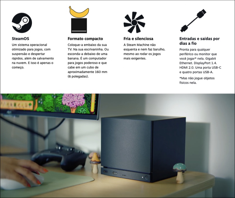 foto e fragmento de prospecto da Steam Machine