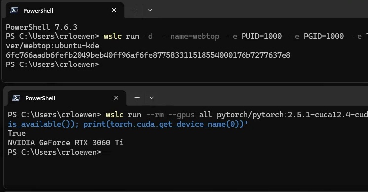 Um print do WSLC em uma linha de comando do Windows
