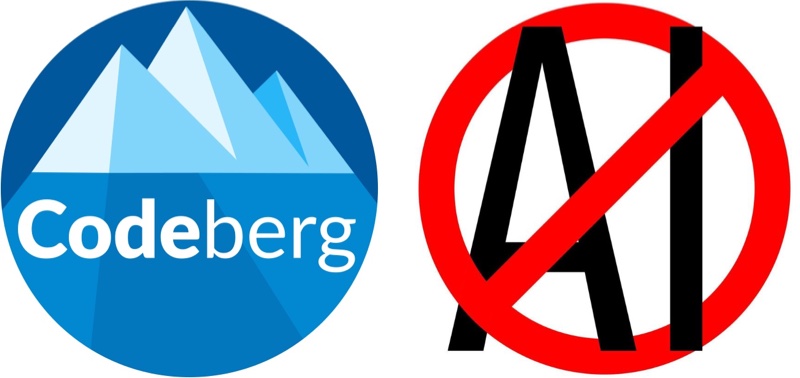 Logo do Codeberg e uma placa de proibição de IA
