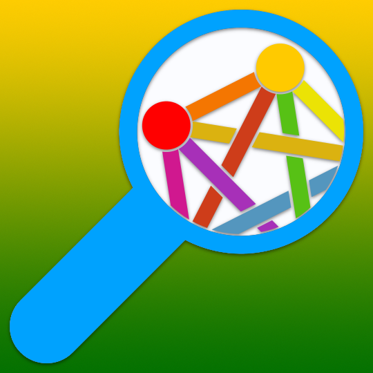 Uma lupa ampliando um fragmento do símbolo do Fediverso