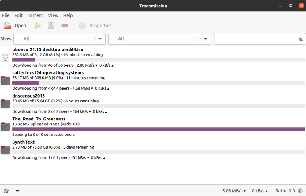 Print de janela do Transmission rodando no Linux