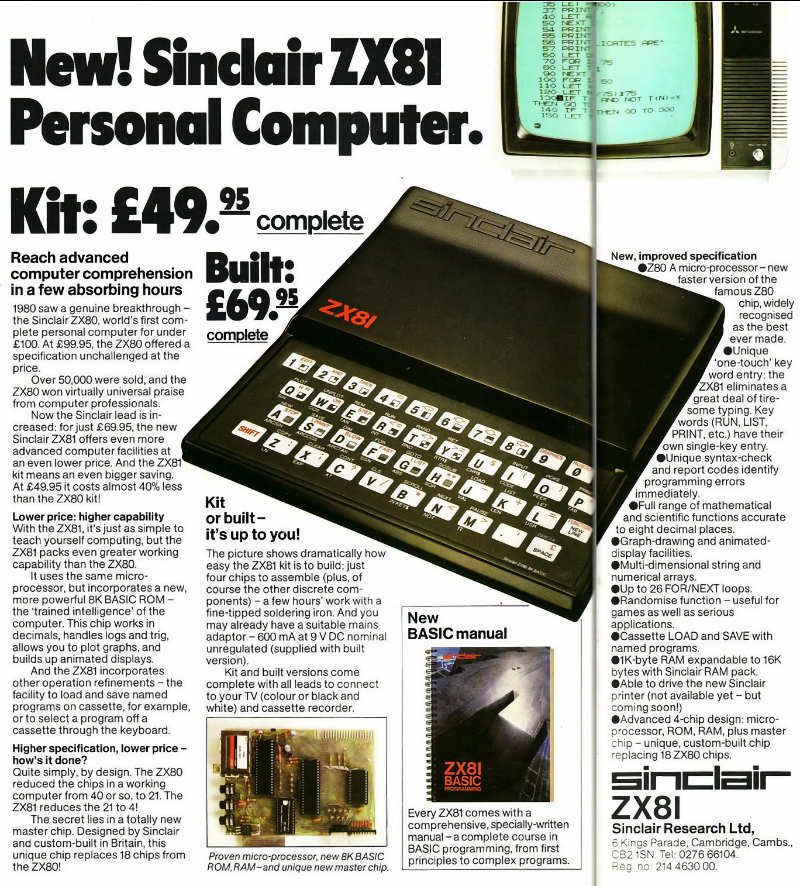 Anúncio em revista inglesa descrevendo o então recém-lançado ZX81