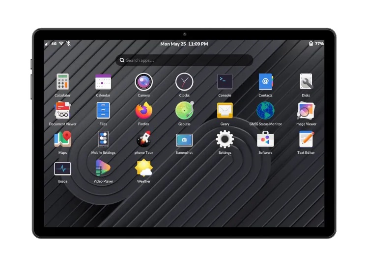 Foto comercial de um Juno Tab 4 exibindo uma tela de ícones